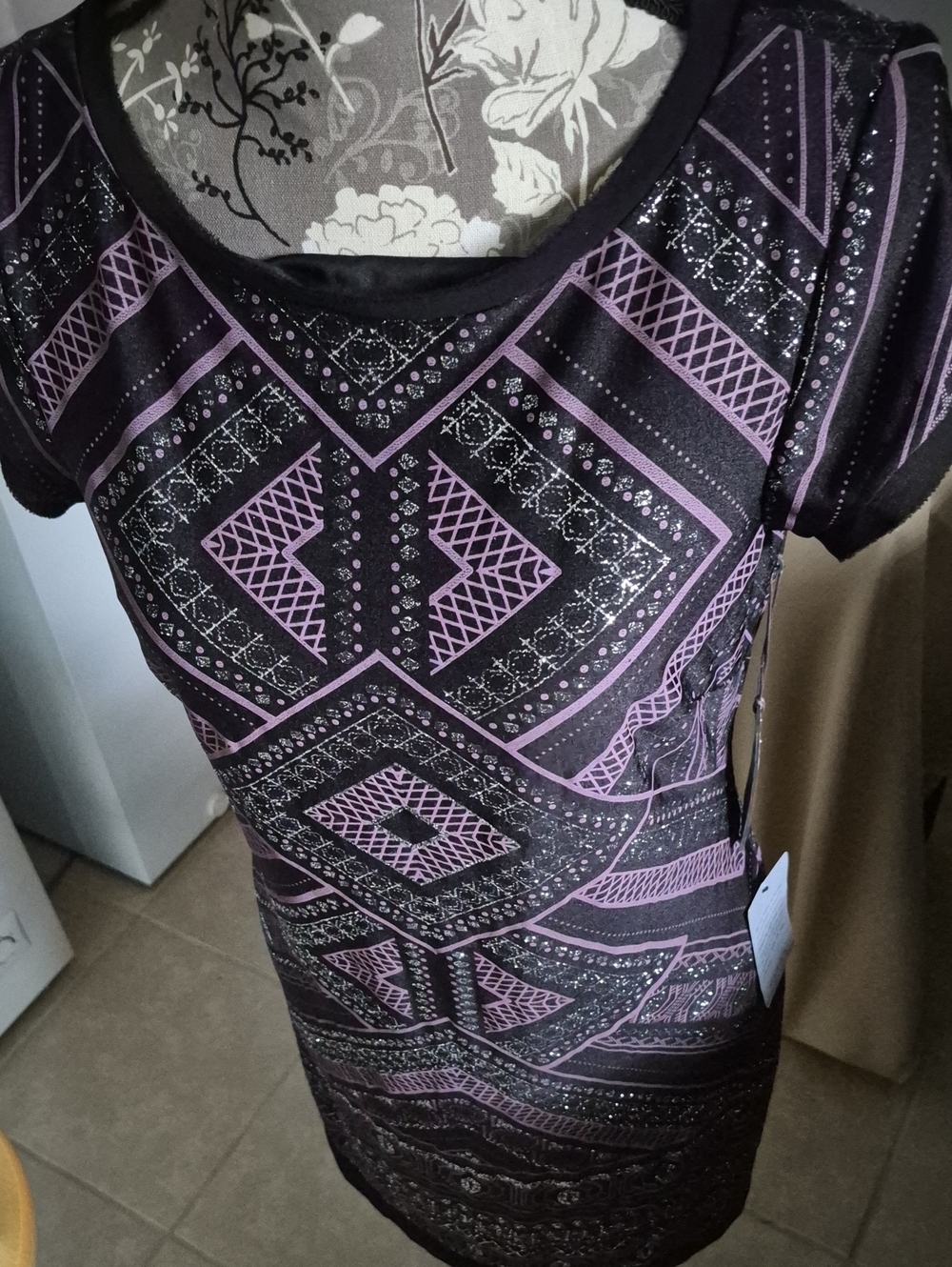 Vince Camuto Black and Purple Geometric Midi Dress